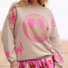 BİSİKLET YAKA JOY HEARTFACE STRASS KUM-NEON PEMBE KADIN SWEATSHIRT